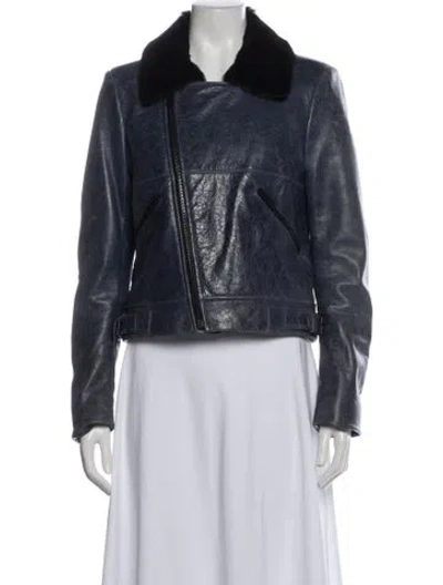 Pre-owned Balenciaga 2010 Leather Biker Jacket In Blue