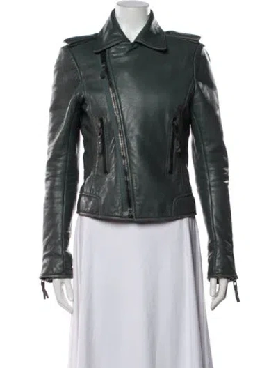 Pre-owned Balenciaga 2010 Leather Biker Jacket In Green