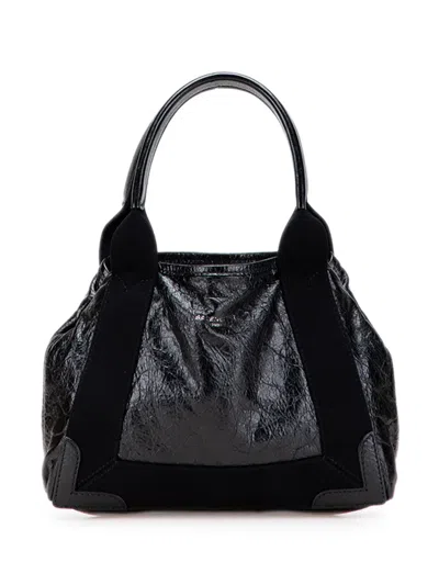 Pre-owned Balenciaga 2010 Leather Navy Cabas Xs Tote Bag In Black