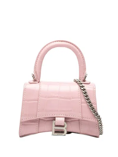 Pre-owned Balenciaga 2010 Nano Croc Embossed Hourglass Top Handle Bag Satchel In Pink