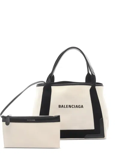Pre-owned Balenciaga 2010 Navy Cabas Leather Tote Bag In Neutral