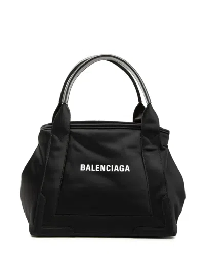 Pre-owned Balenciaga 2010 Nylon Navy Cabas Tote S Satchel In Black