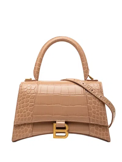 Pre-owned Balenciaga 2010 Small Croc Embossed Hourglass Top Handle Bag Satchel In Brown