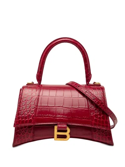 Pre-owned Balenciaga 2010 Small Croc Embossed Hourglass Top Handle Bag Satchel In Red