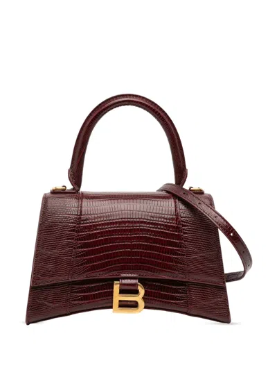 Pre-owned Balenciaga 2010 Small Lizard Embossed Calfskin Hourglass Top Handle Bag Satchel In Red