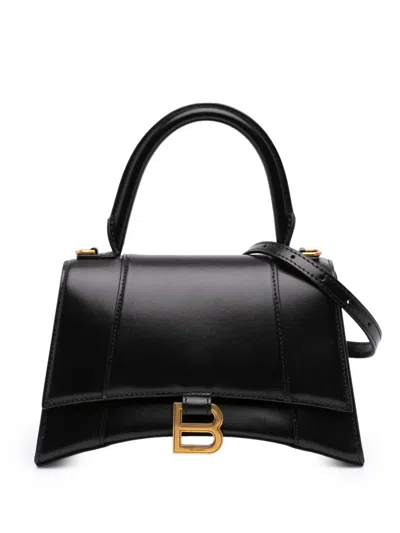 Pre-owned Balenciaga 2010 Small Shiny Box Calfskin Hourglass Top Handle Bag Satchel In Black