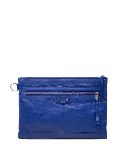 Pre-owned Balenciaga 2010-2020 Lambskin Motocross Classic Clip M Clutch Bag In Blue
