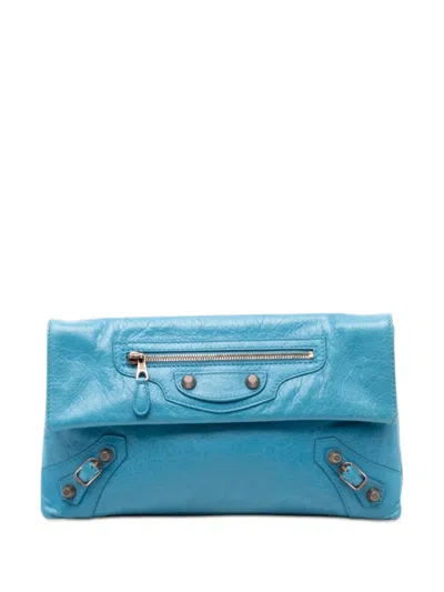 Pre-owned Balenciaga 2010-2020 Lambskin Motocross Giant 12 Envelope Clutch Bag In Blue