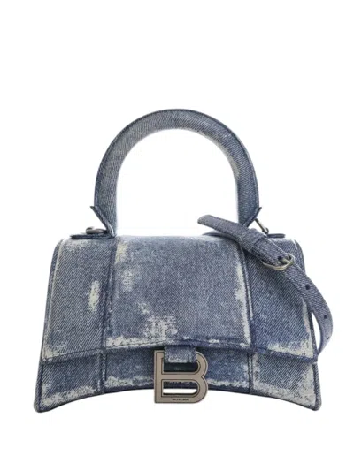 Pre-owned Balenciaga 2010-2025 Denim Print Calfskin Hourglass Xs Satchel In Blue