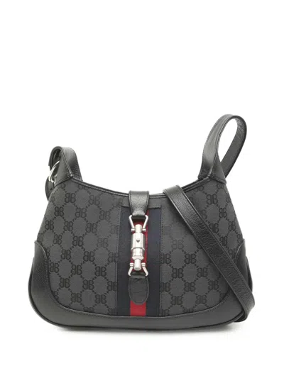 Pre-owned Balenciaga 2010-2025 Gucci The Hacker Project Small Bb Canvas Web Jackie 1961 Crossbody Bag In Black