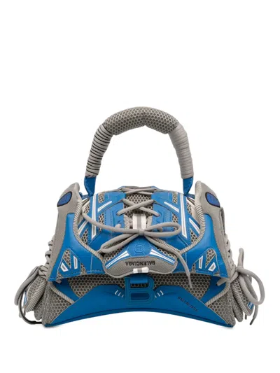 Pre-owned Balenciaga 2010-2025 Small Faux Leather And Mesh Sneakerhead Top Handle Bag Satchel In Gray