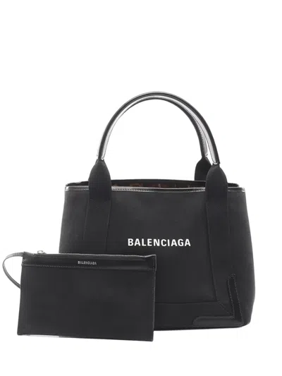 Pre-owned Balenciaga 2010-2026 Canvas Navy Cabas S Tote Bag In Black