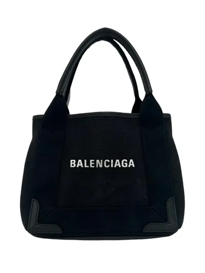Pre-owned Balenciaga 2010-2026 Canvas Navy Cabas Xs Satchel In Black