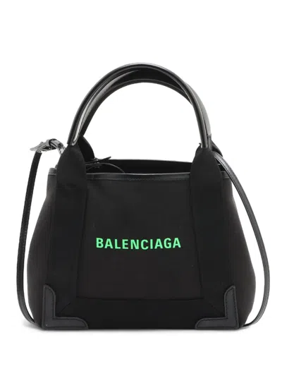 Pre-owned Balenciaga 2010-2026 Canvas Navy Cabas Xs Satchel In Black