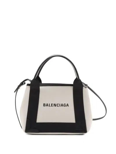 Pre-owned Balenciaga 2010-2026 Canvas Navy Cabas Xs Satchel In White