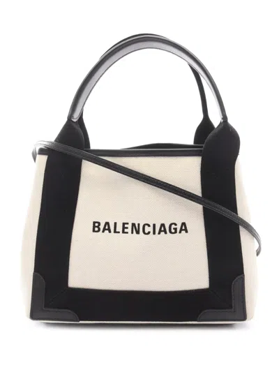 Pre-owned Balenciaga 2010-2026 Canvas Navy Xs Tote Satchel In Neutral