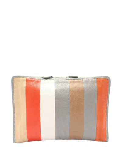 Pre-owned Balenciaga 2010-2026 Lambskin Bazar Clutch Bag In Gray