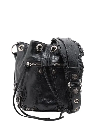 Pre-owned Balenciaga 2010-2026 Lambskin Le Cagole Xs Bucket Bag In Black