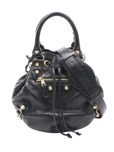 Pre-owned Balenciaga 2010-2026 Lambskin Motocross Giant 21 Pompon Bag Satchel In Black