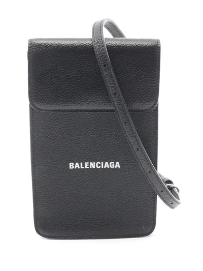 Pre-owned Balenciaga 2010-2026 Leather Cash Phone And Card Holder Crossbody Bag In Black