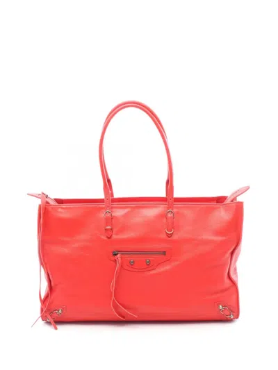 Pre-owned Balenciaga 2010-2026 Leather Papier Tote Bag In Red
