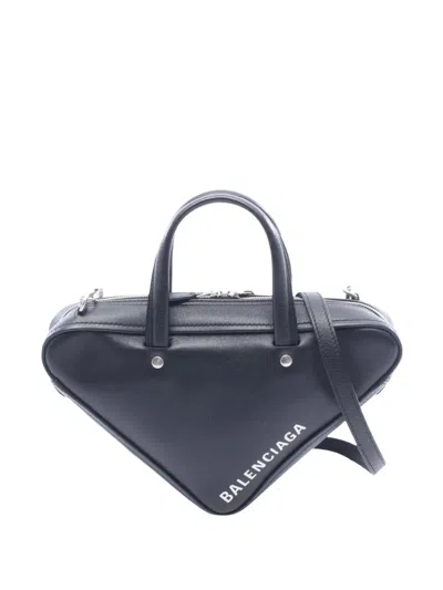 Pre-owned Balenciaga 2010-2026 S Leather Triangle Duffle Bag Satchel In Black