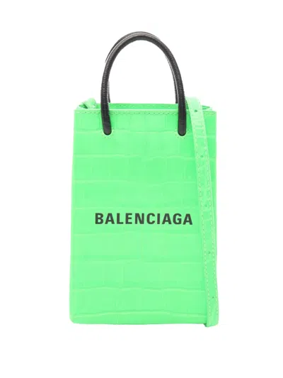 Pre-owned Balenciaga 2010-2026 Shopping Phone Holder Satchel In Green