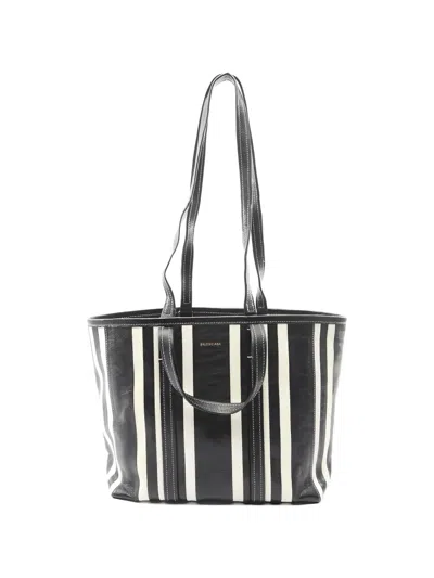 Pre-owned Balenciaga 2010s Barbes Striped Leather Tote Bag In Black