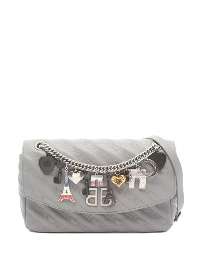 Pre-owned Balenciaga 2010s Bb Round Chain Leather Shoulder Bag In Gray