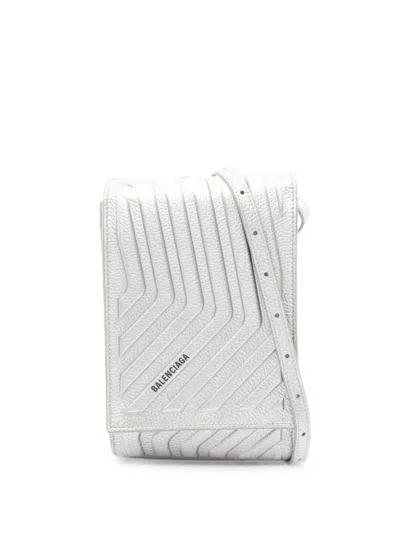 Pre-owned Balenciaga 2010s Car Phone Holder Embossed Shoulder Bag In Silver
