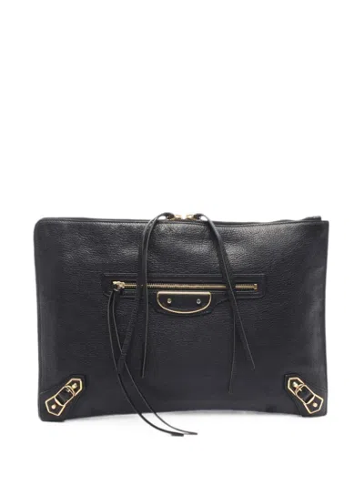 Pre-owned Balenciaga 2010s Classic Metallic Edge Clutch Bag In Black