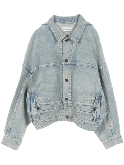 Pre-owned Balenciaga 2010s Denim Bomber Jacket In Blue