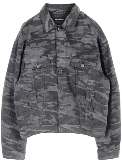 Pre-owned Balenciaga 2010s Denim Bomber Jacket In Grey