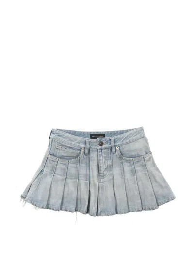 Pre-owned Balenciaga 2010s Denim Pleat Mini Skirt In Blue