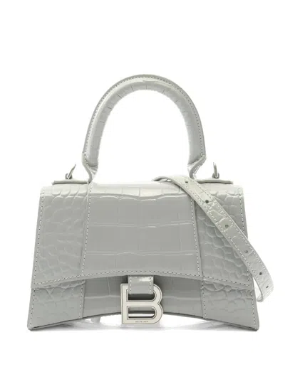 Pre-owned Balenciaga 2010s Hourglass Croc-embossed Leather Tote Bag In Gray