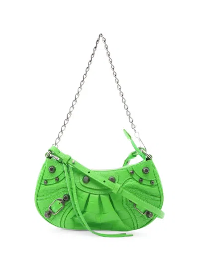 Pre-owned Balenciaga 2010s Le Cagole Croc-embossed Handbag In グリーン