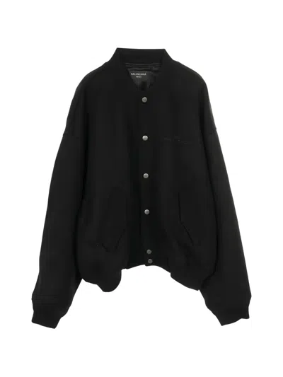 Pre-owned Balenciaga 2010s Logo-embroidery Bomber Jacket In Black