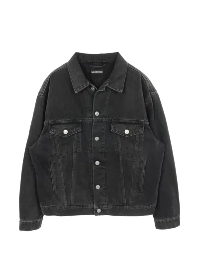 Pre-owned Balenciaga 2010s Logo-embroidered Denim Jacket In Black