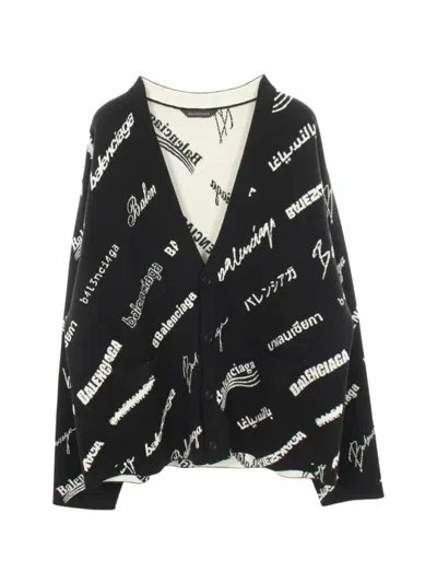 Pre-owned Balenciaga 2010s Logo-pattern Knit Cardigan In Black