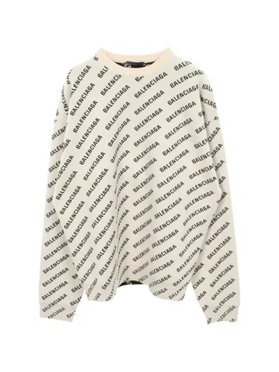 Pre-owned Balenciaga 2010s Logo-pattern Sweater In Neutral