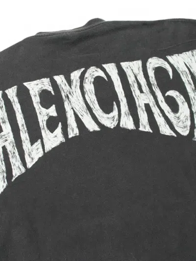 Pre-owned Balenciaga 2010s Logo-print Long-sleeve Cotton T-shirt In Gray