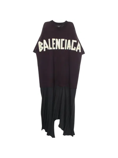 Pre-owned Balenciaga 2010s Logo-print Pleated Dress In Purple