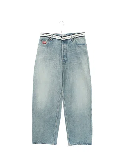 Pre-owned Balenciaga 2010s Logo-waist Button-fly Baggy Jeans In Blue