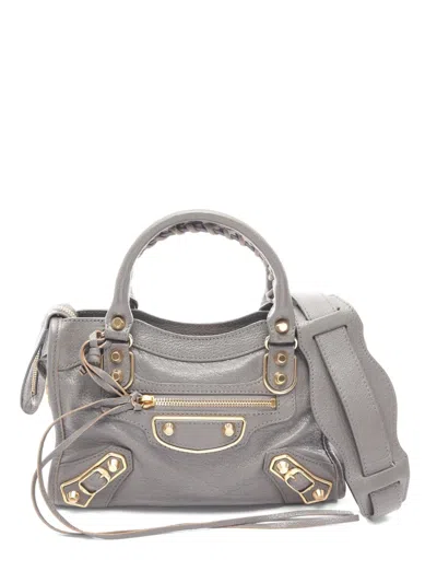 Pre-owned Balenciaga 2010s Mini Metallic Edge City Leather Tote Bag In Gray