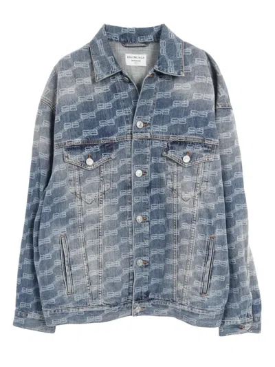 Pre-owned Balenciaga 2010s Monogram-print Denim Jacket In Blue