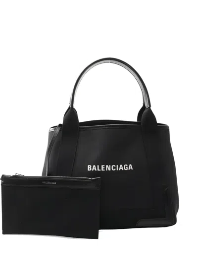 Pre-owned Balenciaga 2010s Navy Cabas Logo-print Tote Bag In Black