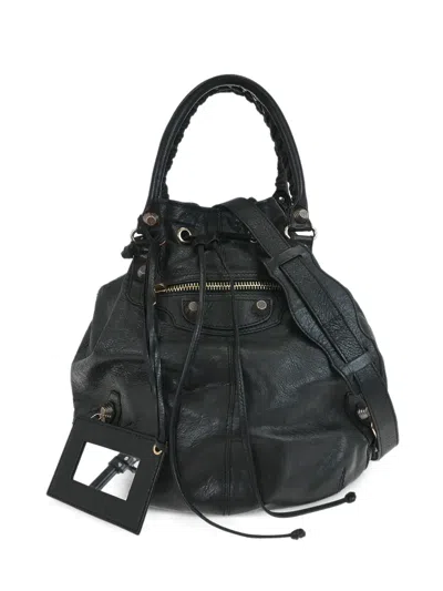 Pre-owned Balenciaga 2010s Pompon Leather Tote Bag In Black