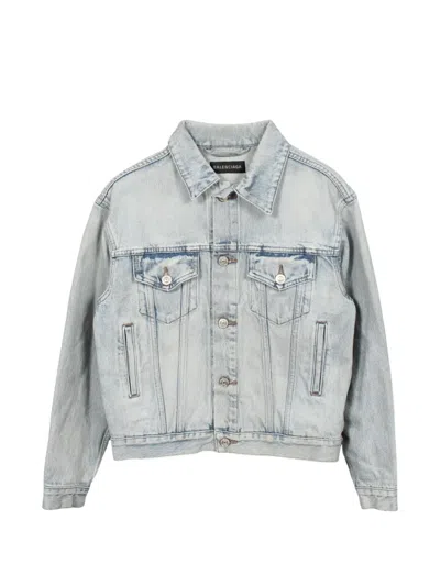 Pre-owned Balenciaga 2010s Rhinestone Logo Denim Jacket In Blue