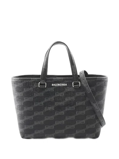 Pre-owned Balenciaga 2010s Small Bb Monogram Signature East West Tote Bag In Gray