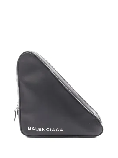 Pre-owned Balenciaga 2010s Triangle Leather Clutch Bag In Black